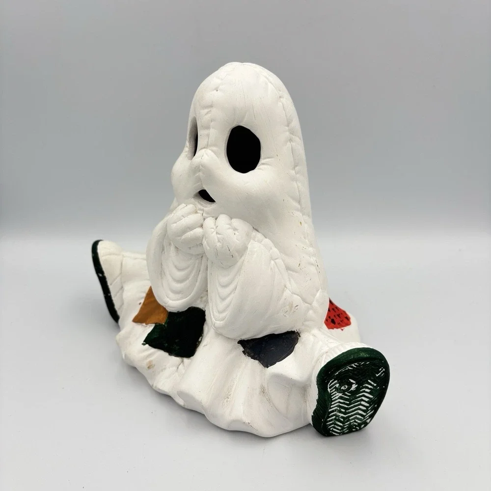 Vintage Halloween Ceramic Patchwork Ghost Rare Holiday Decor Cute & Spooky